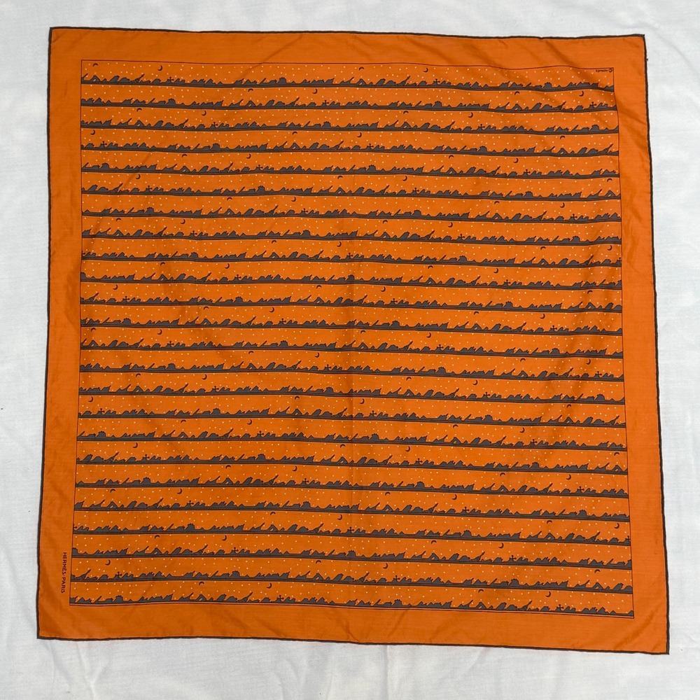 Hermes Scarf Men OS Orange Excellent Silk Paris Skyline Print - Picture 5 of 5